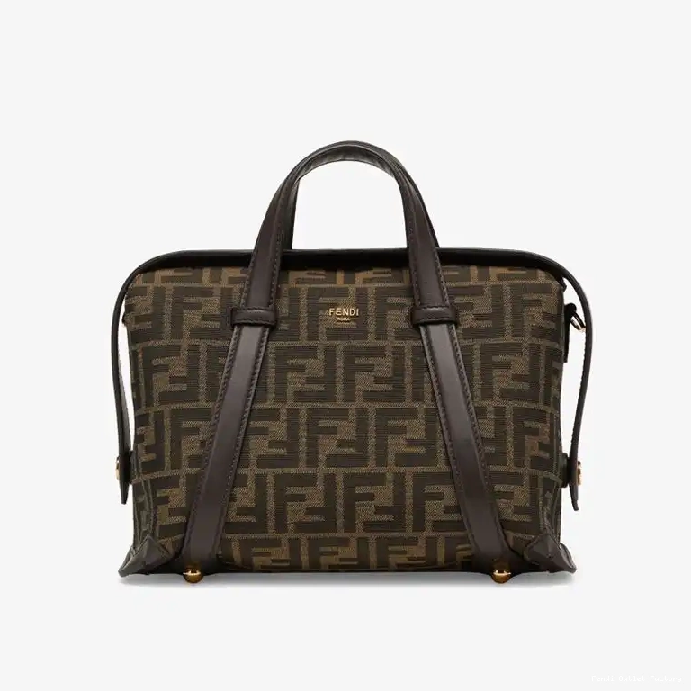 HOT Brown Fendi FF In Medium 365 Boston Bag Fabric Motif 0426